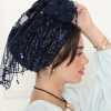 ⁦מטפחת לונג שילוב קטיפה ופייטים כחול⁩ – תמונה ⁦3⁩