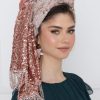 ⁦מטפחת לונג משולבת רשת פייטים סגלגל⁩ – תמונה ⁦2⁩