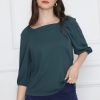 ⁦חולצת צווארון גומי מרובע לייקרה⁩ – תמונה ⁦2⁩