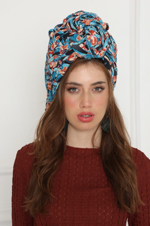 בנדנה מרובעת דפוס תורכיז שחור