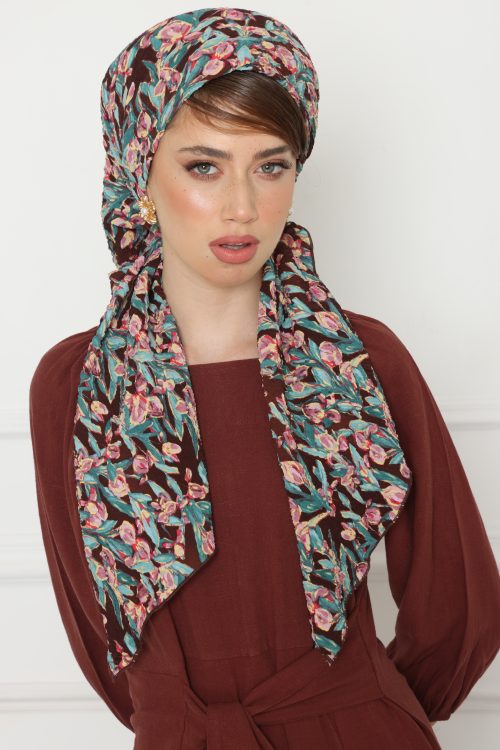 בנדנה מרובעת דפוס חום ירוק