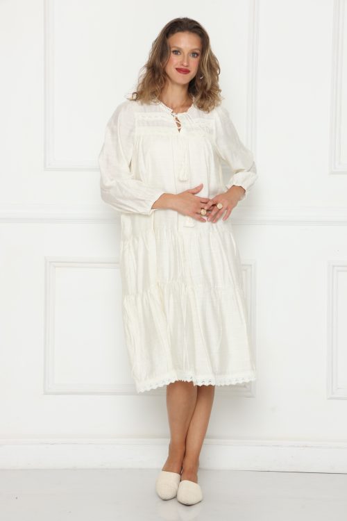 שמלת קומות פס ותחרה