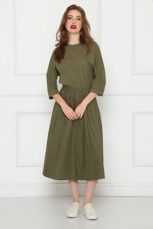 שמלת שילוב בדים + חגורה