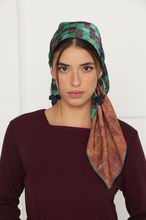 בנדנה סאטן ירוק חום