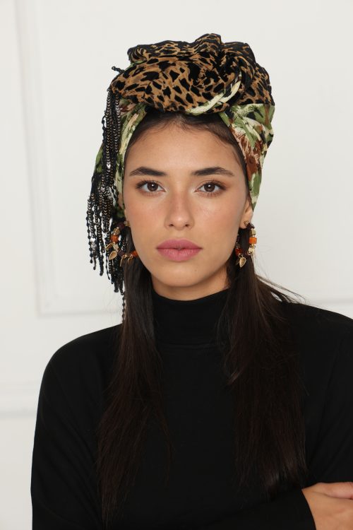 לונג קטיפה צרובה מנומר חום/ירוק