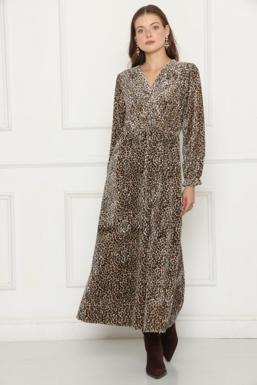 שמלה מעטפת מנומר קטיפה