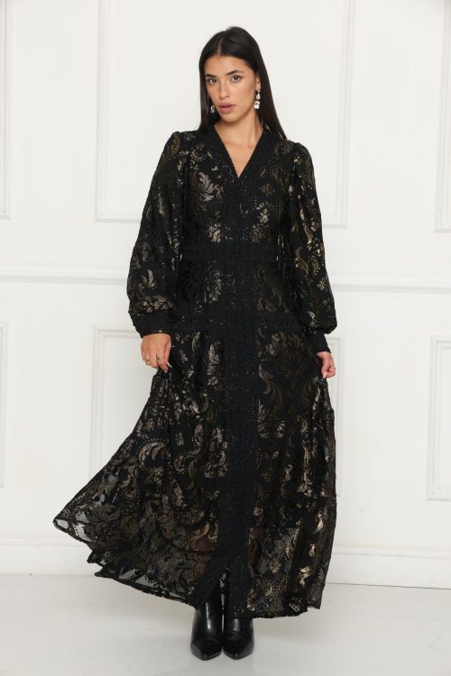 שמלה מקסי תחרה צרובה