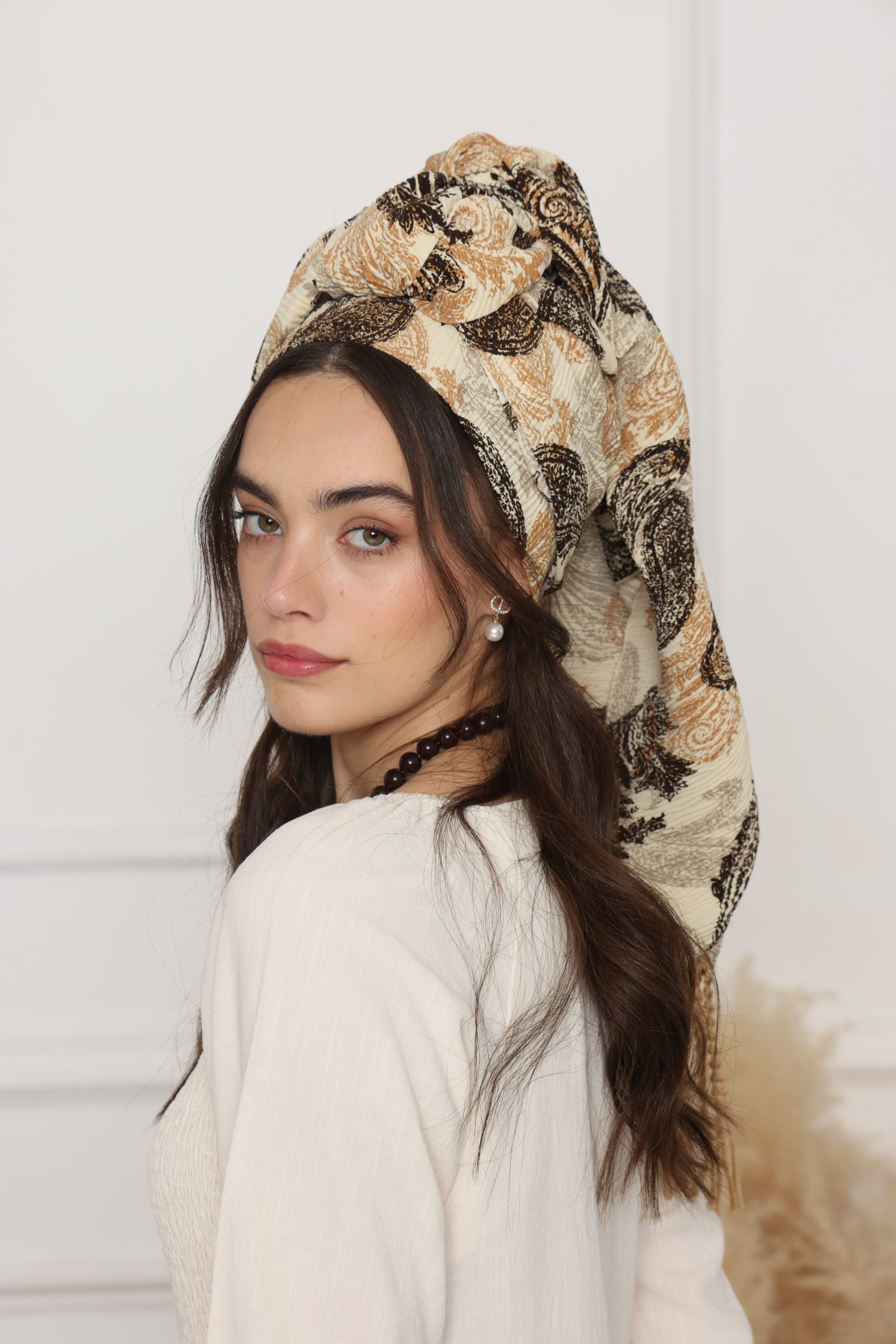 לונג כותנה מקומט דפוס בז'