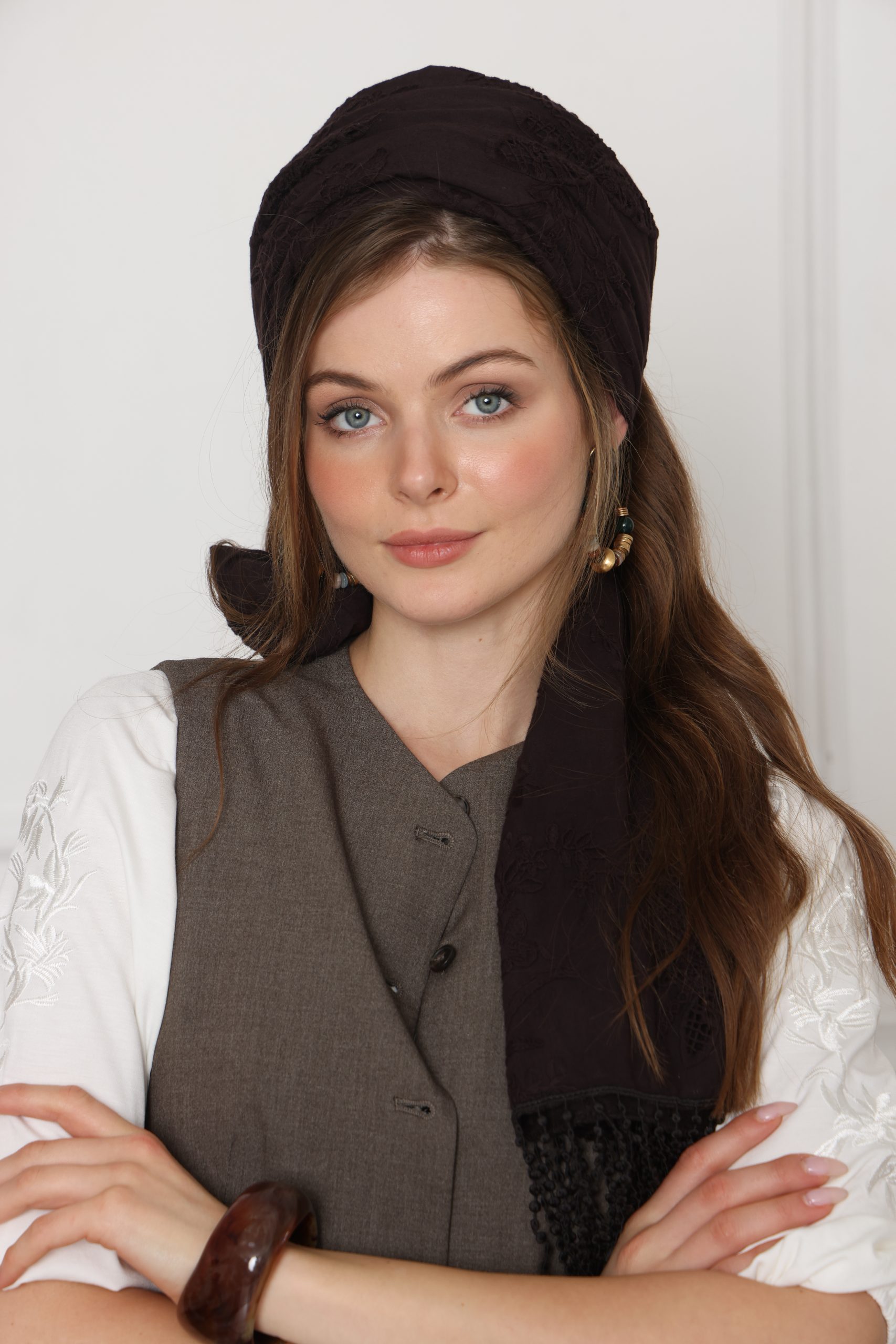 לונג כותנה אחיד חום