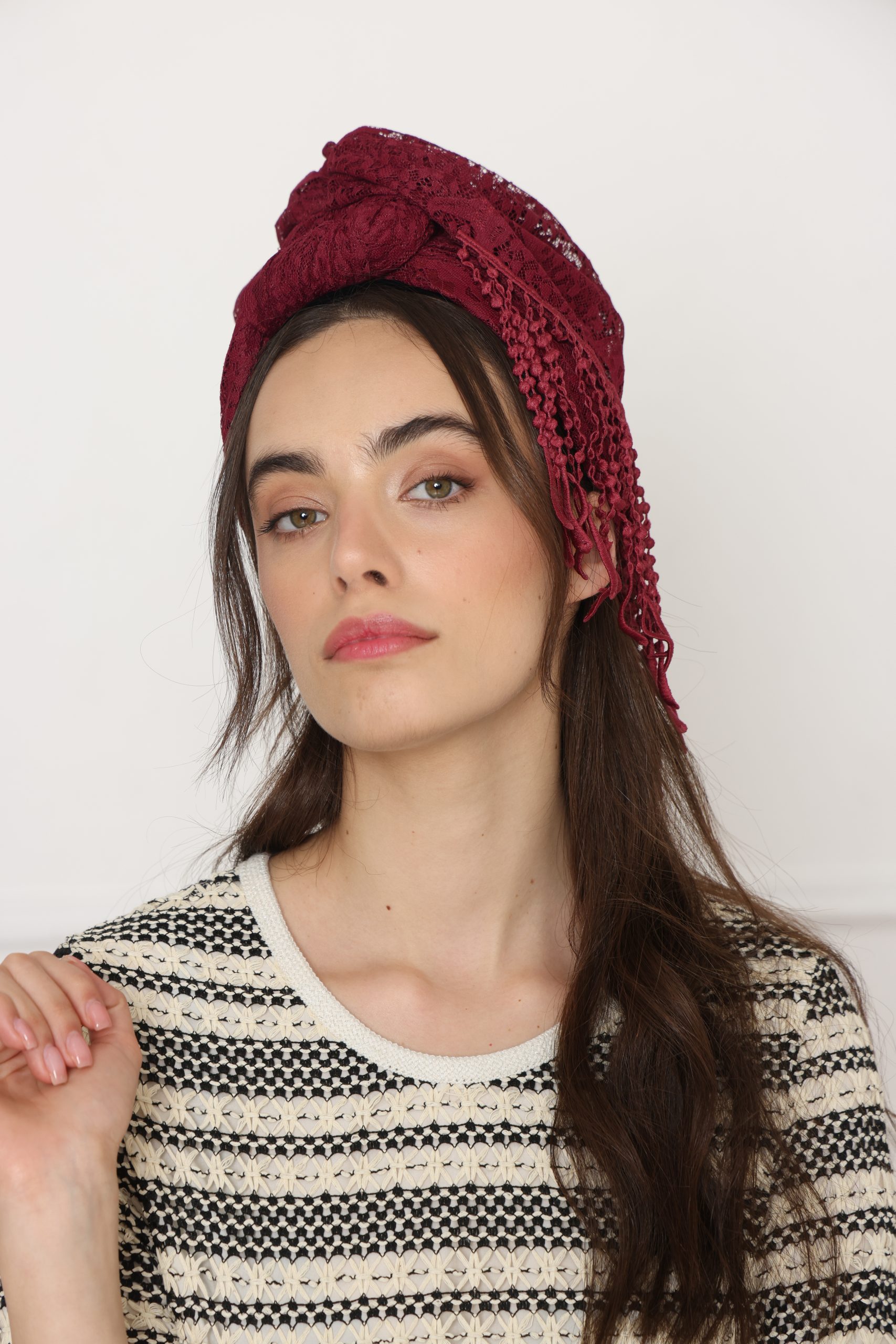 לונג תחרה חלק בורדו