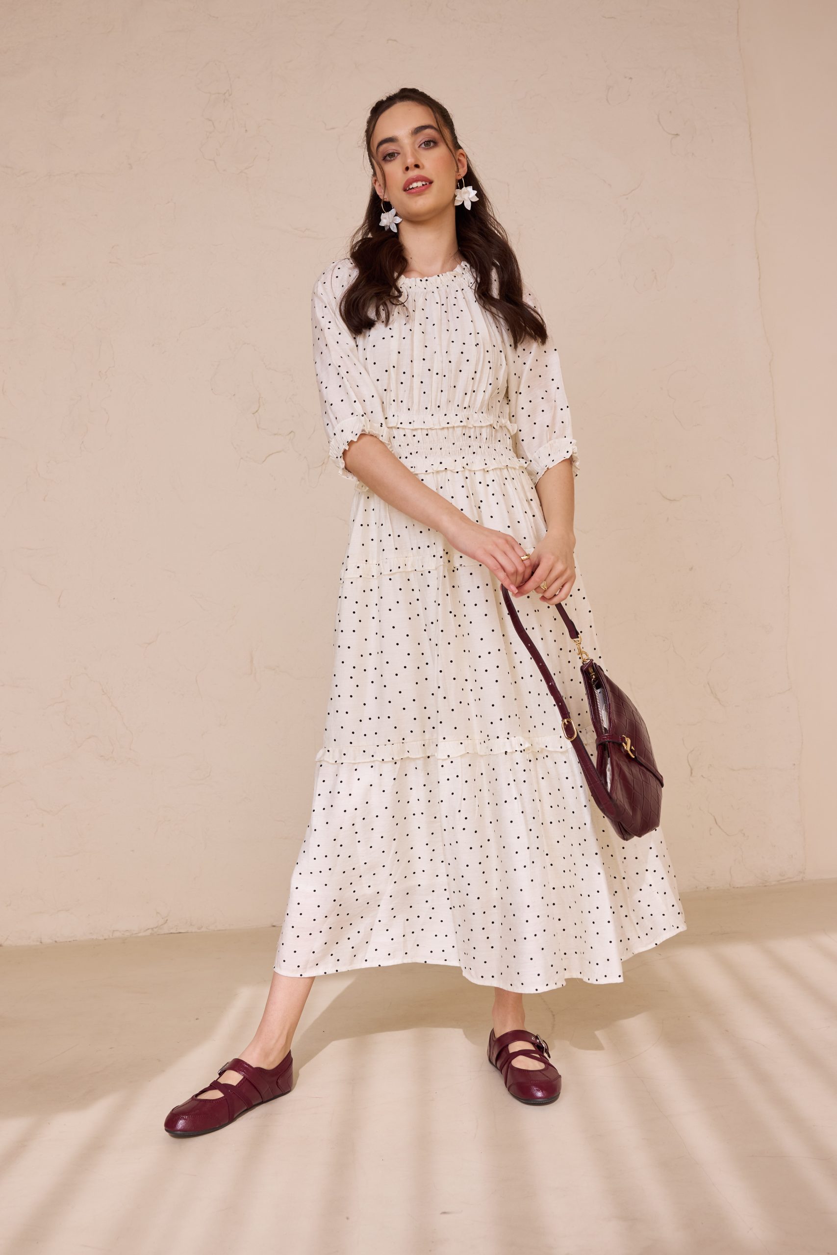 שמלה קומות כפרית נקודות