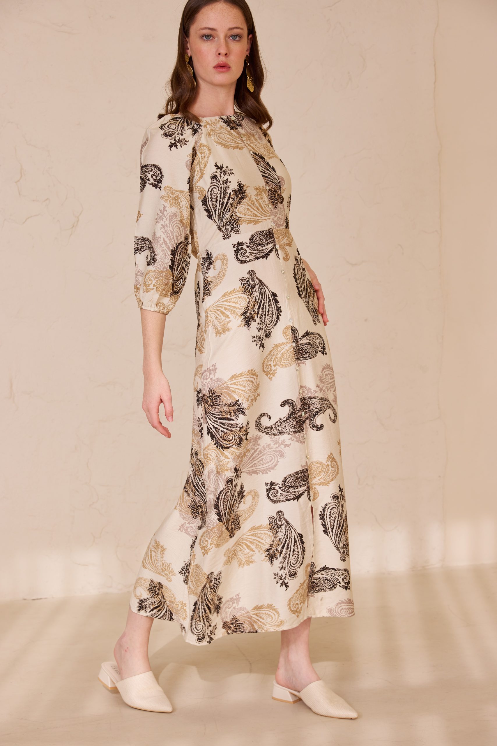 שמלה מקסי כפתורים מודפס