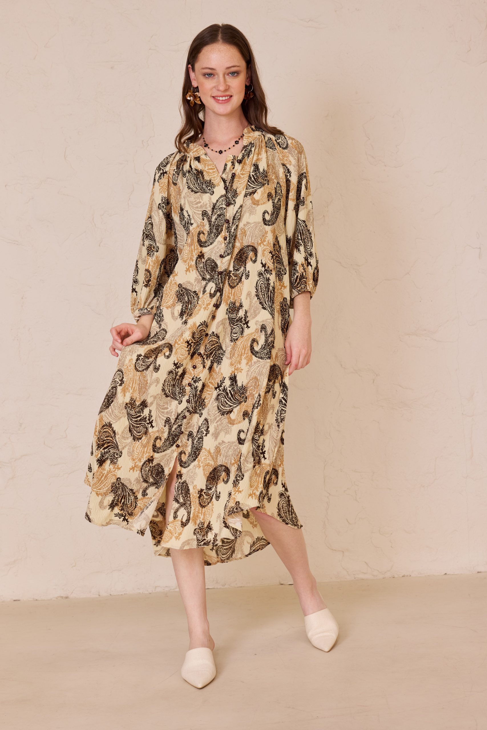 שמלה גלביה כפתורים פייזלי