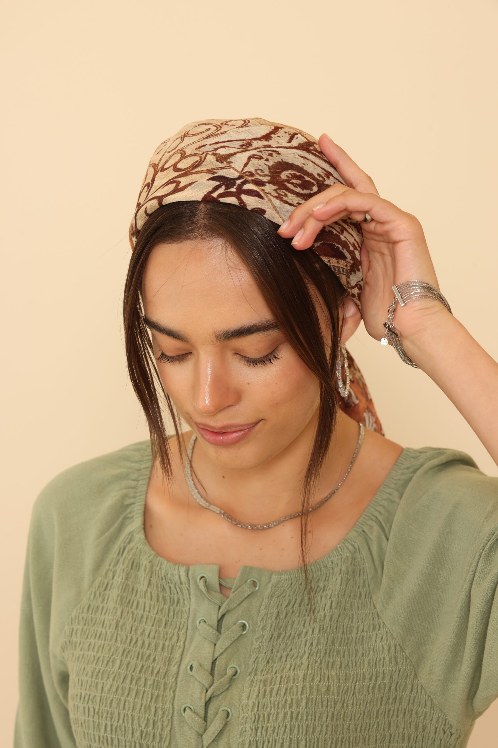 מרובעת גדולה שיפון מודפס תכשיט זהב